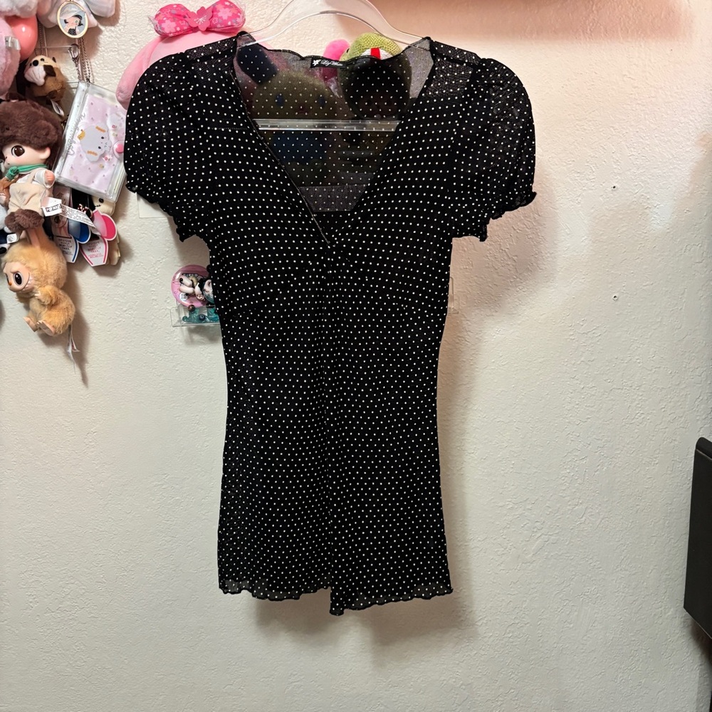 y2k made in usa lily white polka dot babydoll top size medium